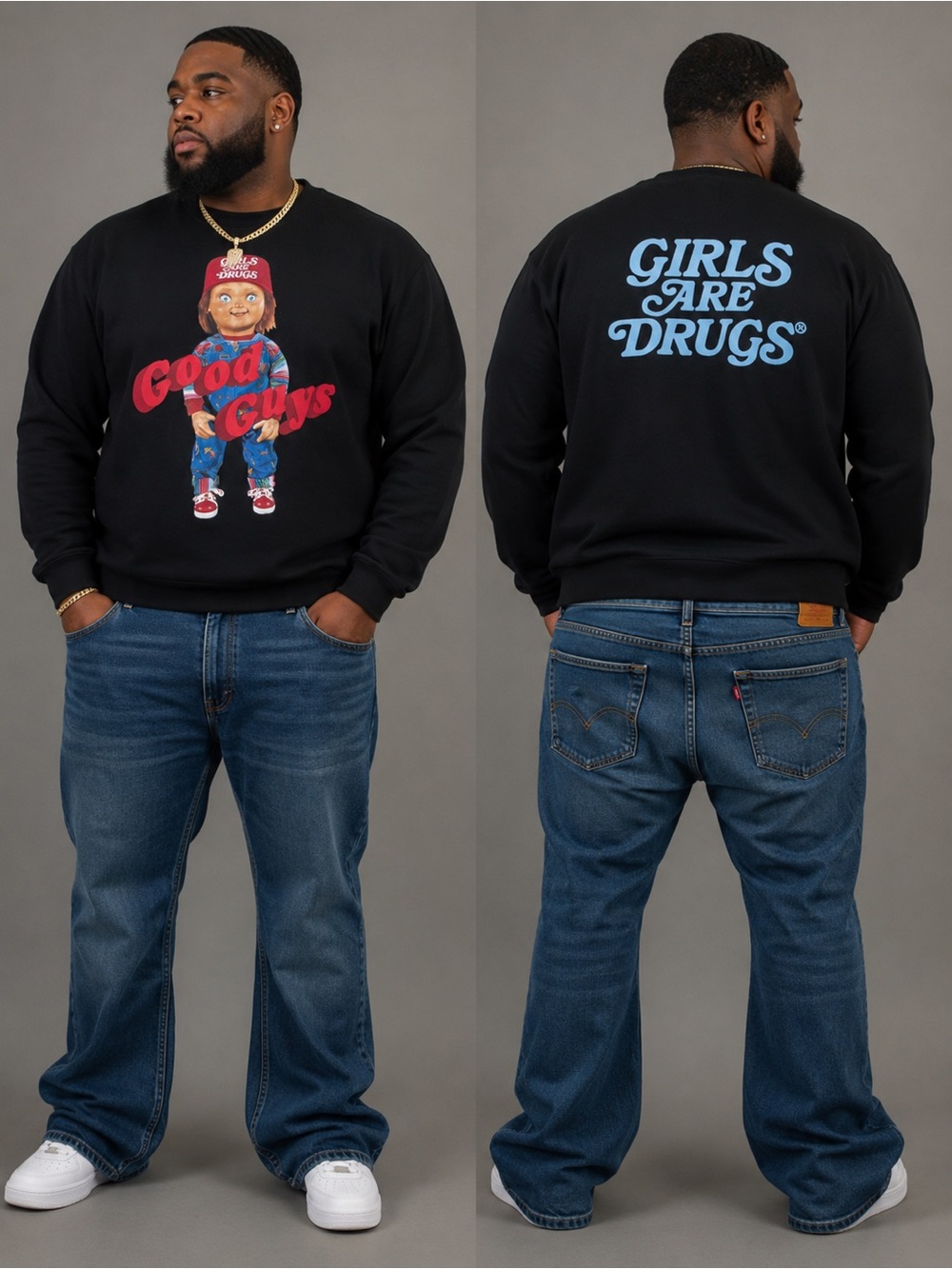 Men’s “Girls are d*ugs” sweater chuckie collab size 2x NWT